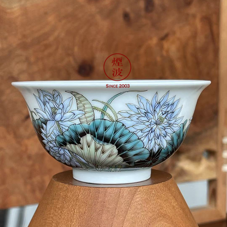 Jingdezhen spring auspicious treasure jade Zou Jun up nine fonts colored enamel blue lotus lotus koubei