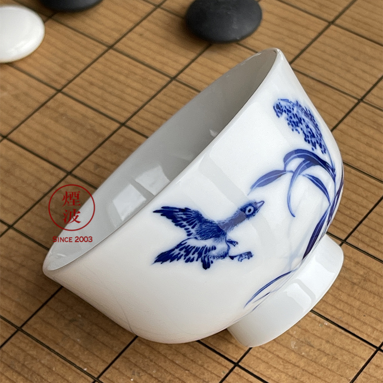 Infiltrator (#) blue and white porcelain of jingdezhen nine calcinations hand - made of blue and white porcelain LuYan pressure hand a cup of tea cups
