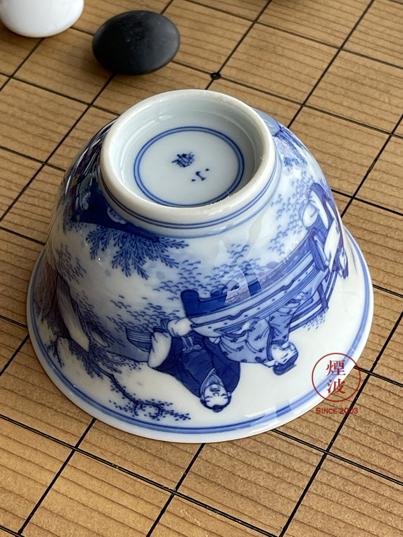 Jingdezhen lesser RuanDingRong made lesser money between blue and white garden poetry may leave keller cup