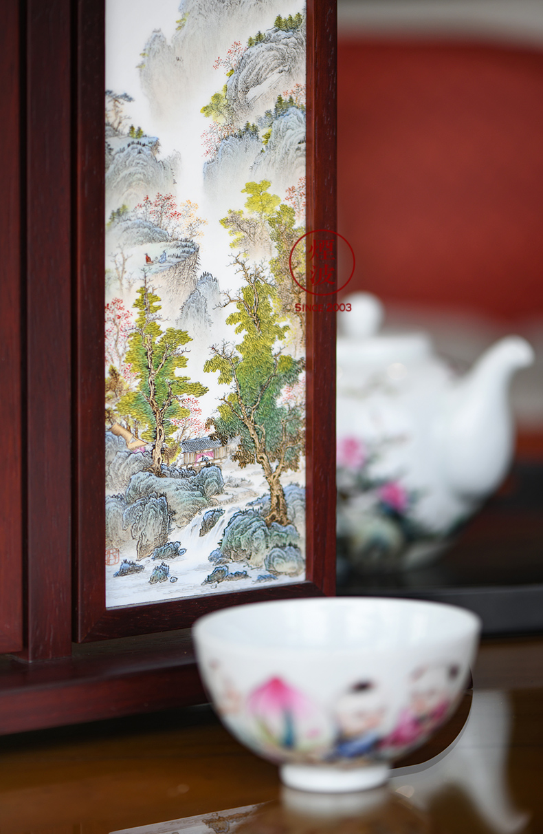 Jingdezhen nine calcinations hand - made famille rose porcelain wonderful hand write four seasons scenery desktop screen furnishing articles