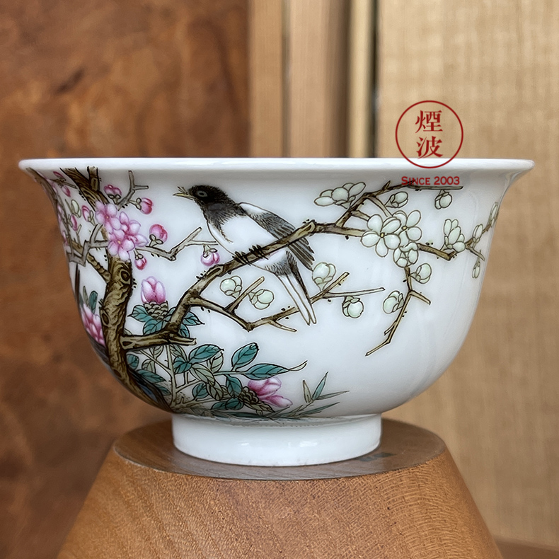 Jingdezhen spring auspicious jade Zou Jun up and colored enamel of eight new system bamboo stone painting of flowers and beaming koubei