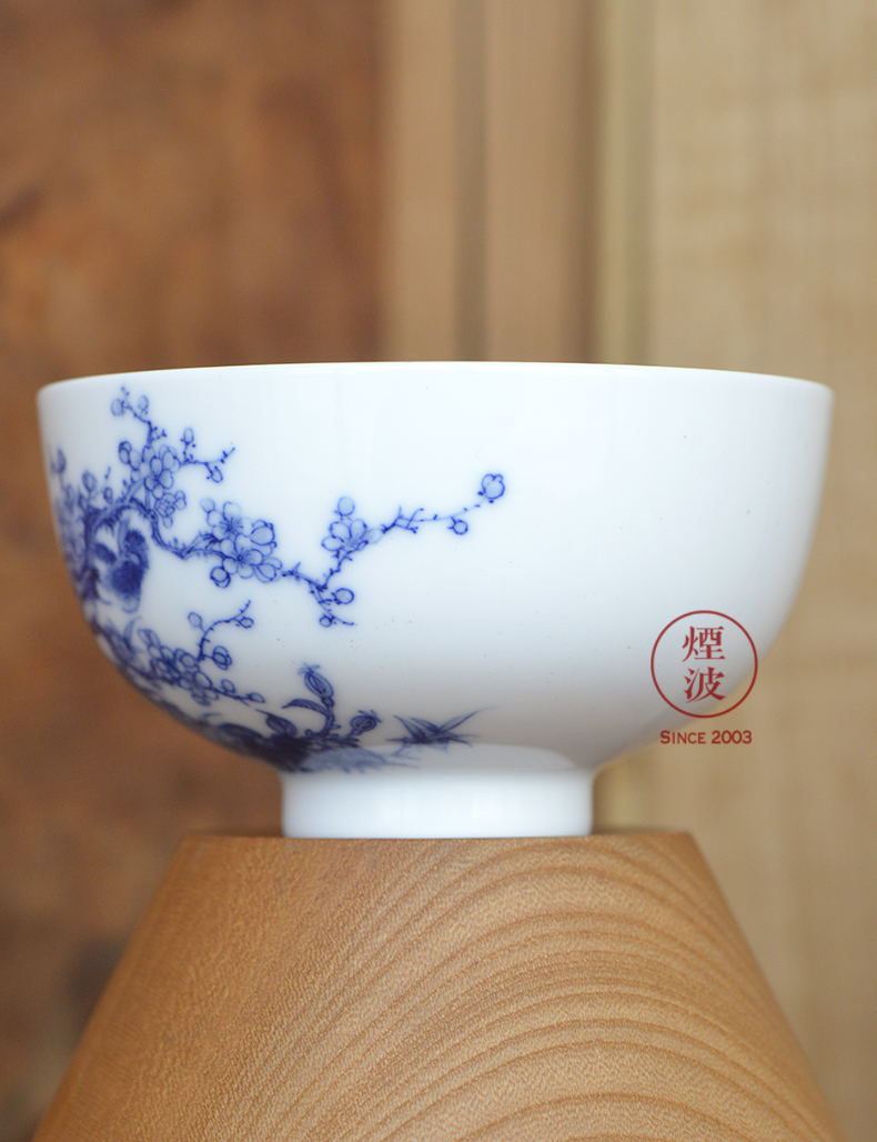 Jingdezhen nine wonderful hand burn hand - made porcelain nine paragraphs practice finches peach blossom put drunk heart bowl of tea cups