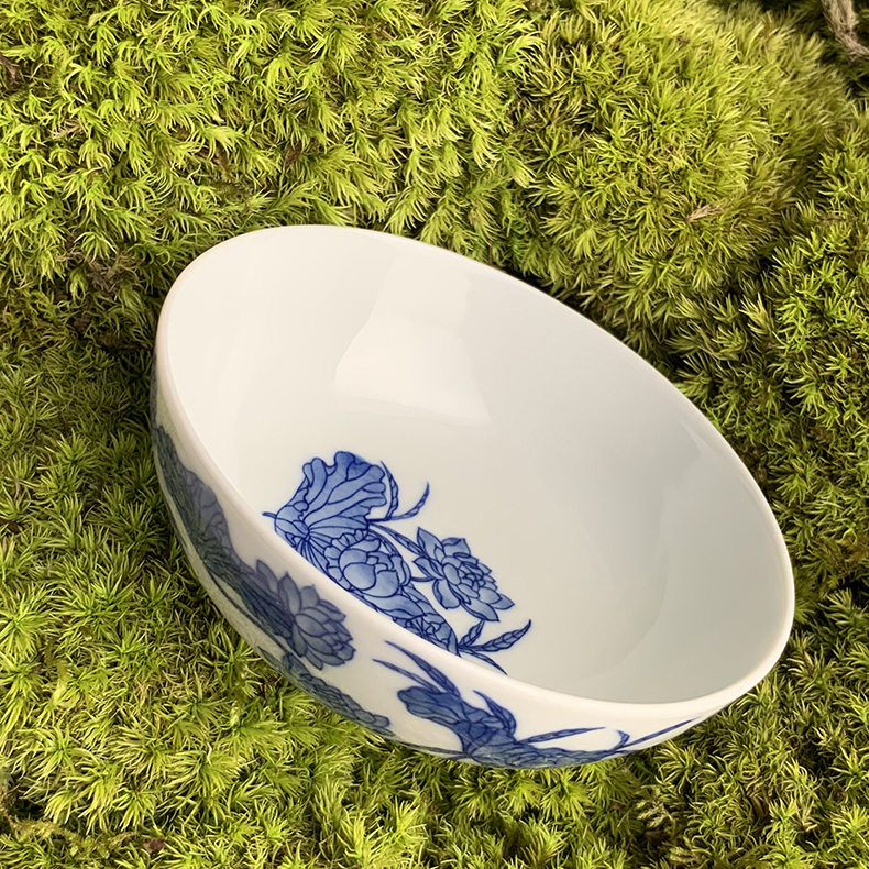 Jingdezhen spring auspicious jade Zou Jun up of eight of the blue and white lotus yuanyang new painting of flat bowl cups