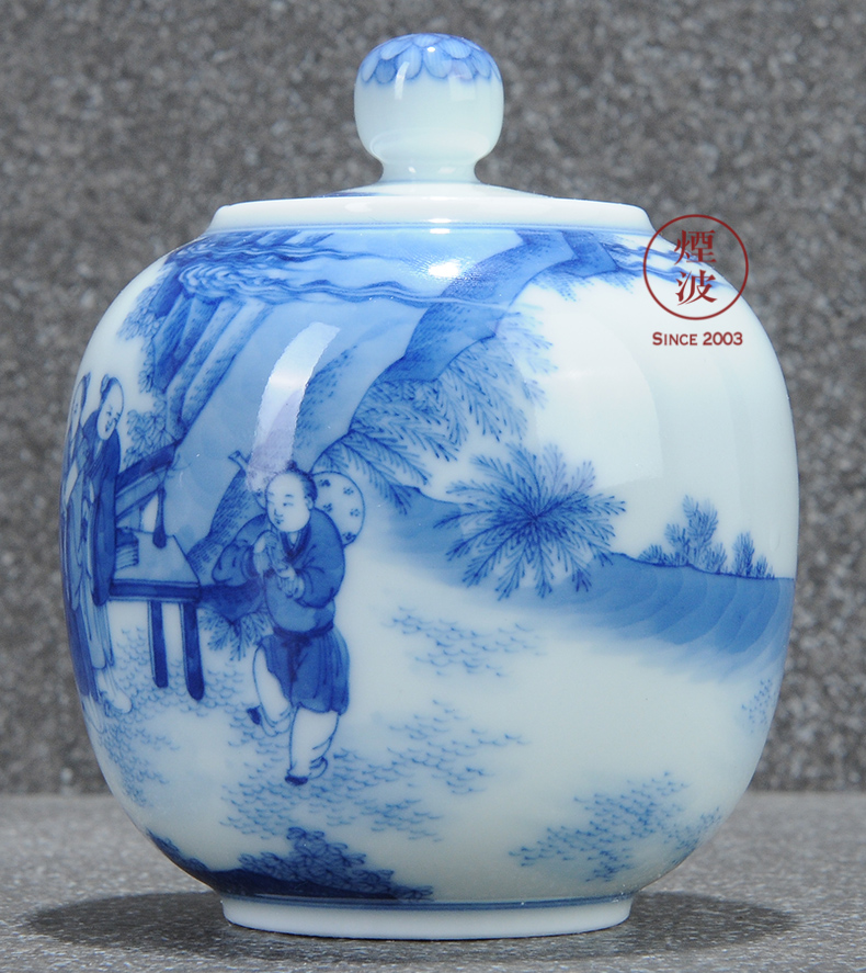 Those jingdezhen lesser RuanDingRong made lesser blue text will figure caddy fixings tea set