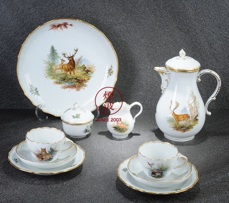 German mason MEISSEN meisen new clipping hunting coloured drawing or pattern the see colour porcelain coffee pot cup suit group