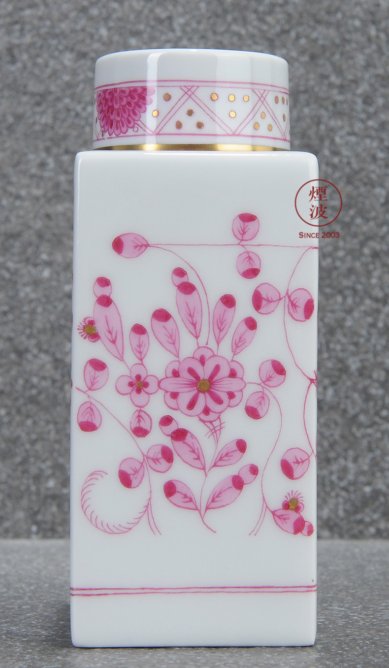 German mason mason meisen porcelain new clipping pink flower India caddy fixings