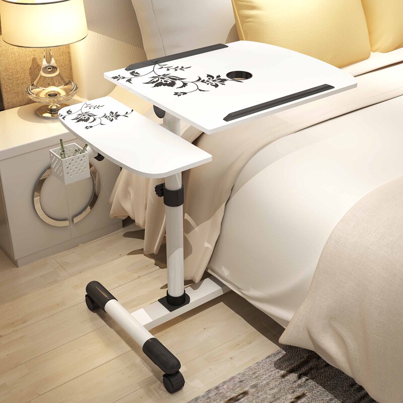 Home-Use Movable Dual-Lifting Rotating Lazy Laptop Bed Computer Desk with Cooling, Floor-Standing Bedside Small Desk