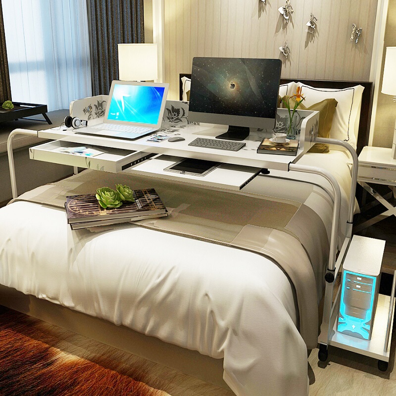 Home-Use Creative Adjustable Mobile Telescopic European-Style Laptop Desktop Double-Person Cross-Bed Seamless Computer Desk
