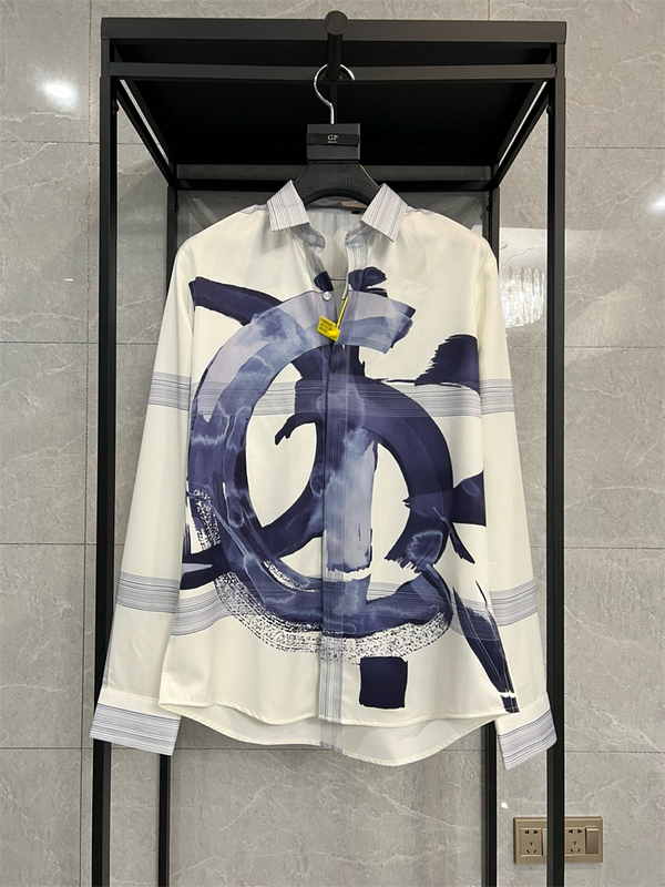 Premium D Brand 26Ss Abstract Blue Ribbon Poplin Ice Silk Drapey Men's Long-Sleeve Shirt Spring/Summer Designer Shirt