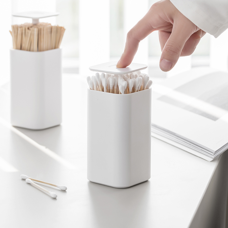 Minimalist white square creative press-type automatic cotton stick box toothpick containing box Home dining room finishing floss box