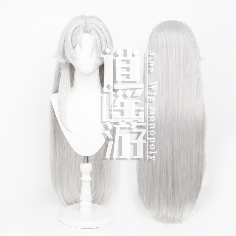 Free-Spirited Travel, Dracula Cosplay Wig with Realistic Scalp, Silver-White Middle-Parted Long Hair for Cosplay