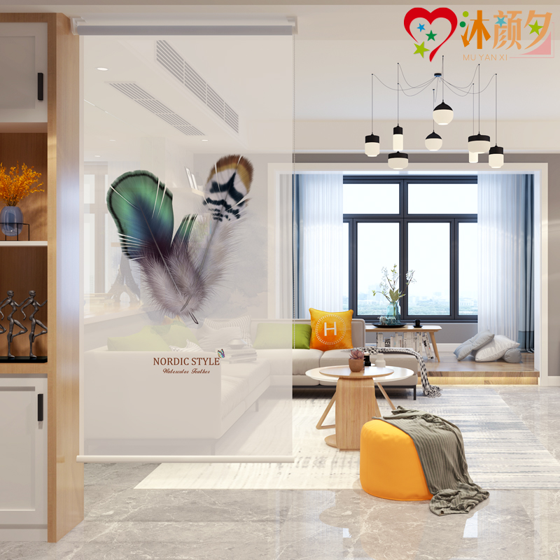 Modern minimalist floor curtain roller shutters Nordic entry screen partition window Lift Xuanon hanging curtain soft curtain translucent