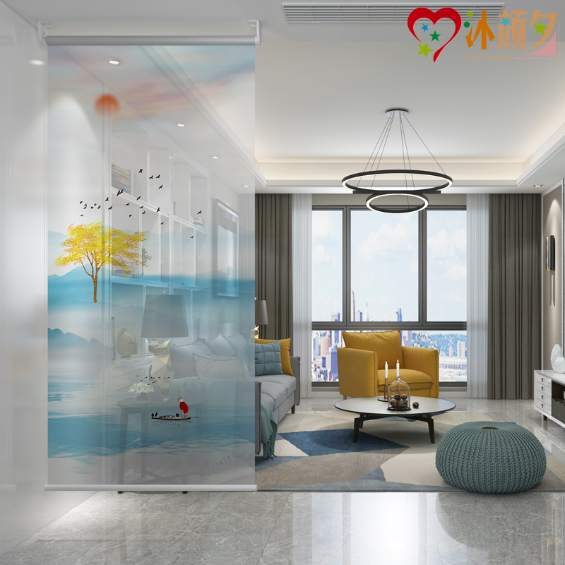 Modern minimalist floor curtain roller shutter New Chinese living room Screen partition window Nordic entry soft curtain hanging curtain screen