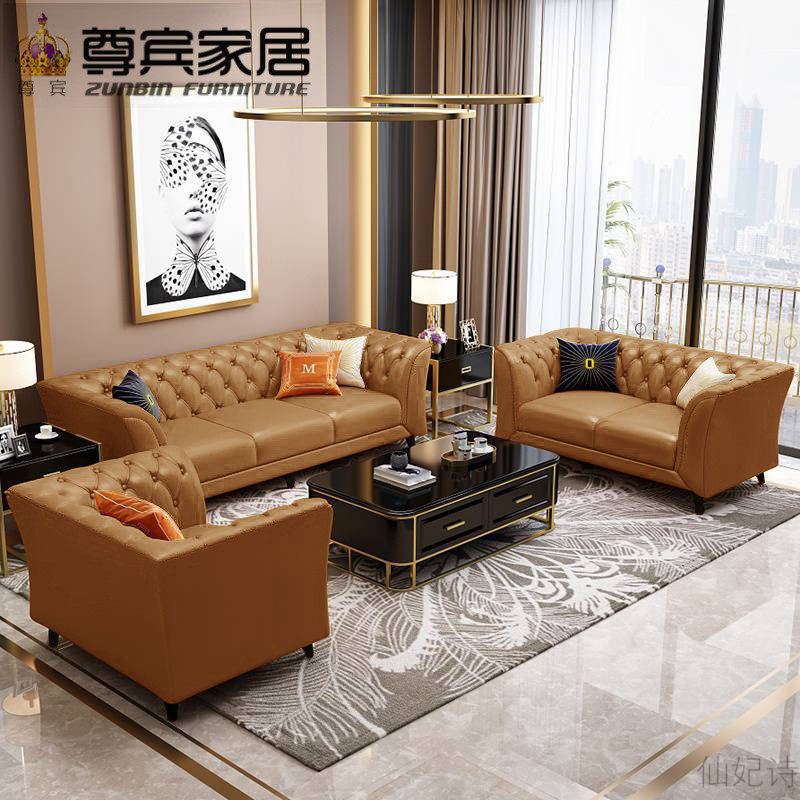 Zumba Eurostyle Leather Craft Sofa Head Layer Bull Leather Modern Corner Light Lavish Real Leather Sofa Single Double Trio 123 Composition