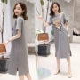 Bà bầu mùa hè ngắn tay áo thun cotton dài phần 2019 xuân hè thời trang váy xẻ váy cho bà bầu - Áo thai sản đầm bầu đẹp hàng hiệu