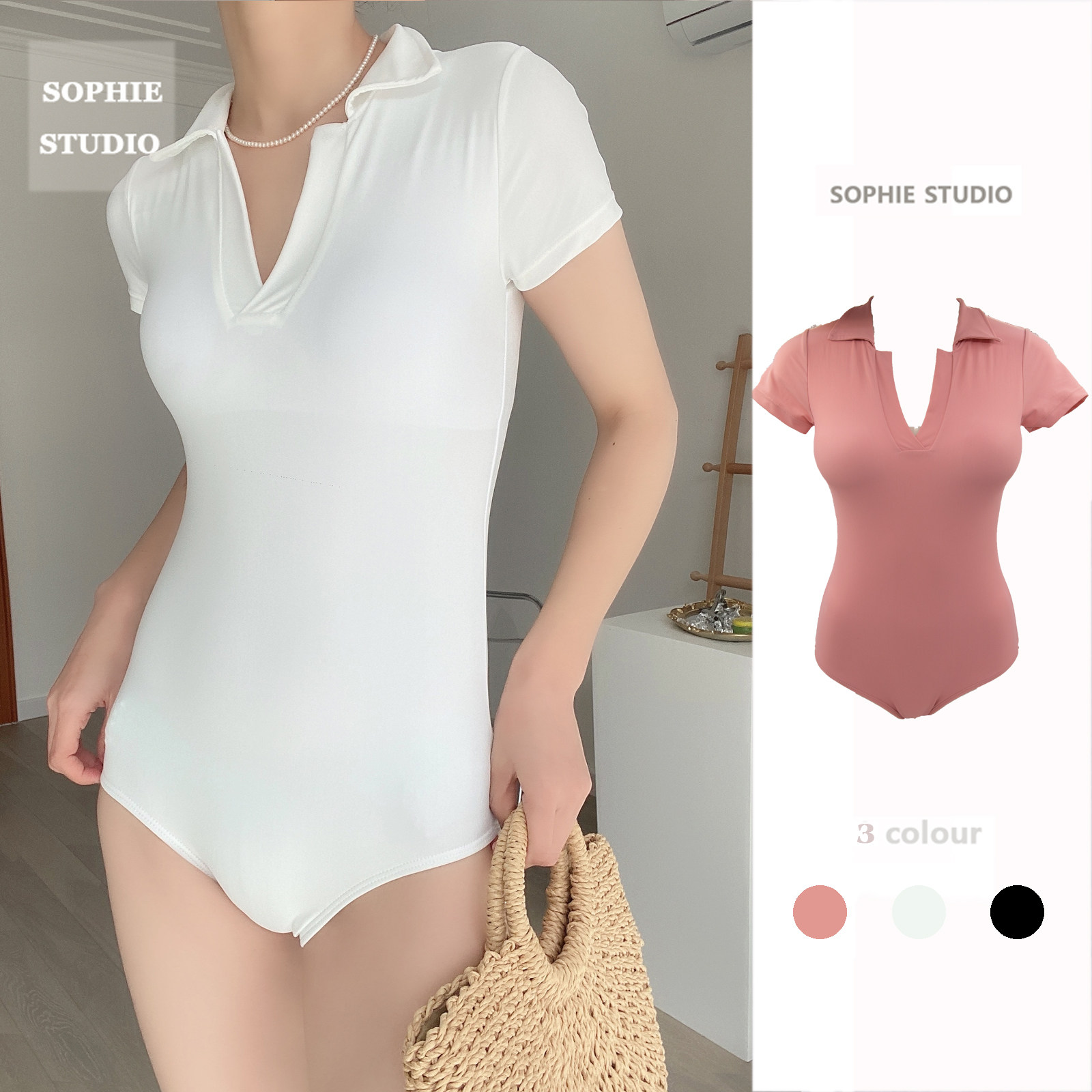 SOPHIE swimsuit one-piece short-sleeved cover meat surf slim fit belly cover small fresh girl sweet diving suit polo