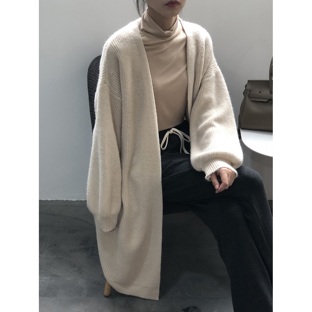 Stacked Knitted Cardigan Jacket Women's 2021 Autumn and Winter New Korean Loose Medium and Long Edition Lazy Sweater P891