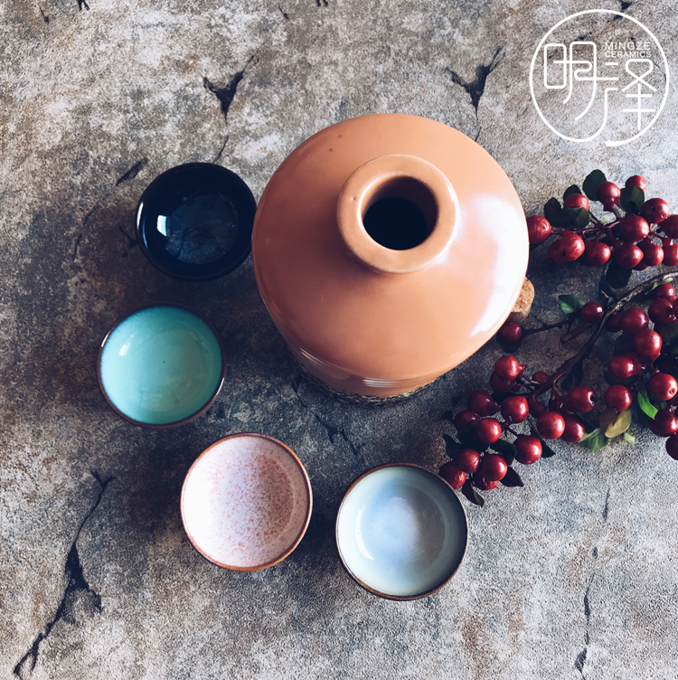Bộ đồ uống bằng gốm Altar Bộ chai rượu vang Một nửa caty Nhật Bản Sakura Sake Pot Set nóng lạnh 250ml ly rượu vang trắng