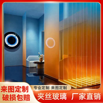 Color gradient laminated tempered ultra-white brown Changhong glass shower room curved hot-bent bay art glass customization