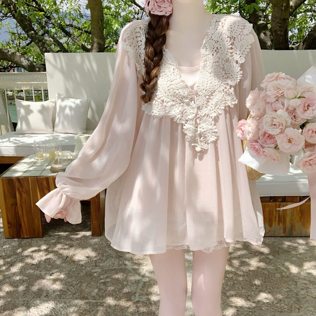 ເສື້ອ chiffon lace crocheted ແມ່ຍິງ