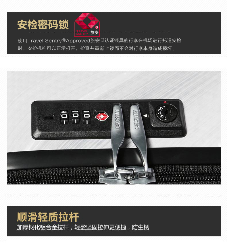 CROWN / Crown Hard Case Vỏ bánh xe đa năng tám bánh Vỏ xe đẩy nhẹ Trọng lượng vali Hộp đựng hành lý 5192 - Va li vali nhựa