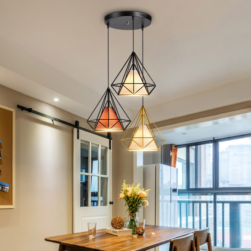 Nordic Modern Minimalist Dining Hall Chandelia Creative Three-Head Loft Lamps Art Diamond Iron Art Bar Personality Lamps