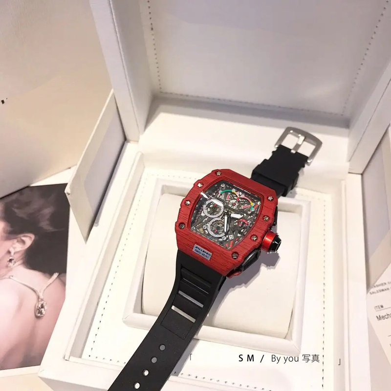 Trendy Influencer Rm Style Miller Personalized Hollow Barrel-Shaped Richard Calendar Chronograph Silicone Sports Men's Watch