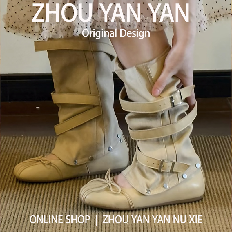 Detachable Long Martin Boots for Women, Dual-Wear Ballet-Style Shoes, Pleated Stacked Boots, Flat Large-Size Women's Shoes, Sizes 41 to 43 Detachable Long Martin Boots for Women, Dual-Wear Ballet-Style Shoes, Pleated Stacked Boots, Flat Large-Size Women's Shoes, Sizes 41 to 43