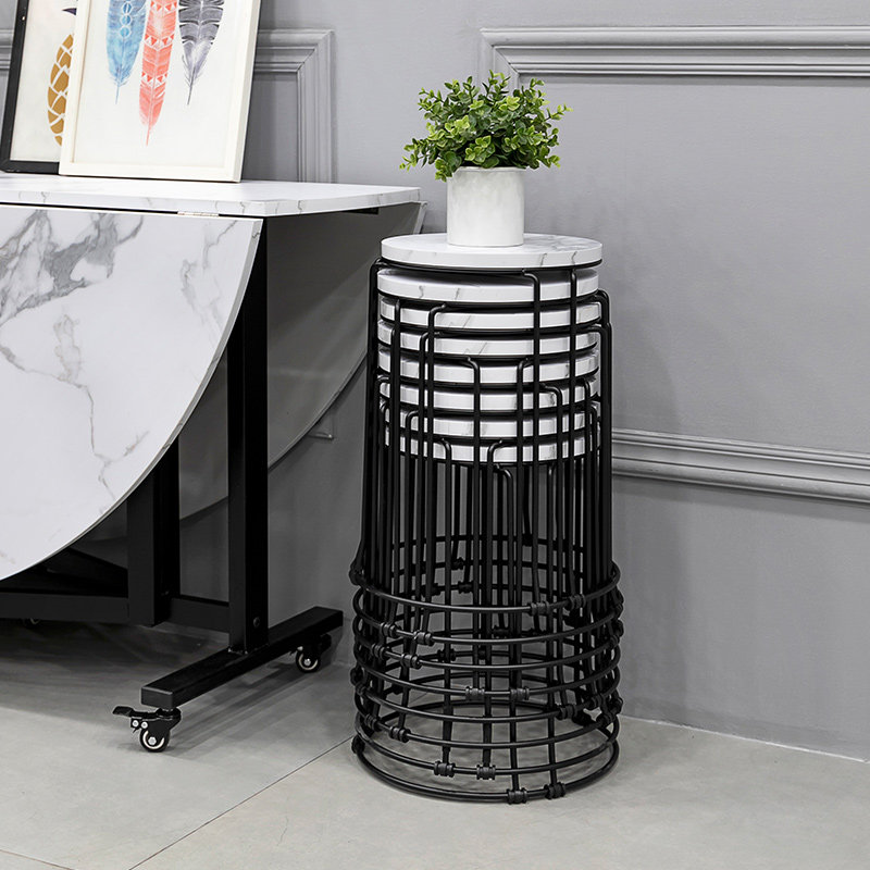 Stool Domestic small bench Living room Short stool Round Stool Simple Net Red Light Lavish Fashion Steel Table High Stool Accessible