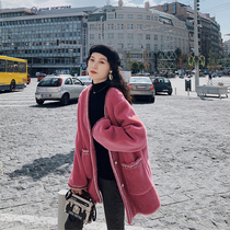 ZHUYIYI pink Little Sheep cut wool fur 2020 Winter new female v collar warm small fragrant wind coat