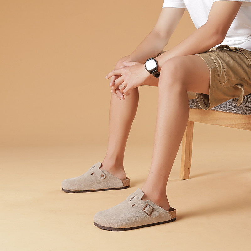 Tt&Mm/Toms Slip-On Half-Mules Men's Shoes for Summer, Non-Slip, Closed-Toe, Thick-Soled Birkenstock-Style Leather Shoes