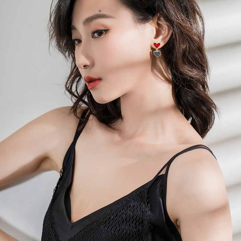 Earrings Asymmetrical small Joker simple love ear needle 925 silver needle temperament female sweet small drop fresh earring