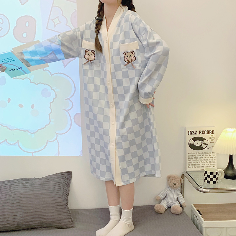 Spring Autumn Season Cartoon Sleeping Skirt Woman Long Sleeve Thin sweet and advanced senses sleeping clothes 2023 new loose pregnant woman's home clothes-Taobao