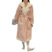 Coral velvet warm nightgown for women autumn and winter Korean style plus velvet thickened flannel nightgown skirt maternity bathrobe home clothes