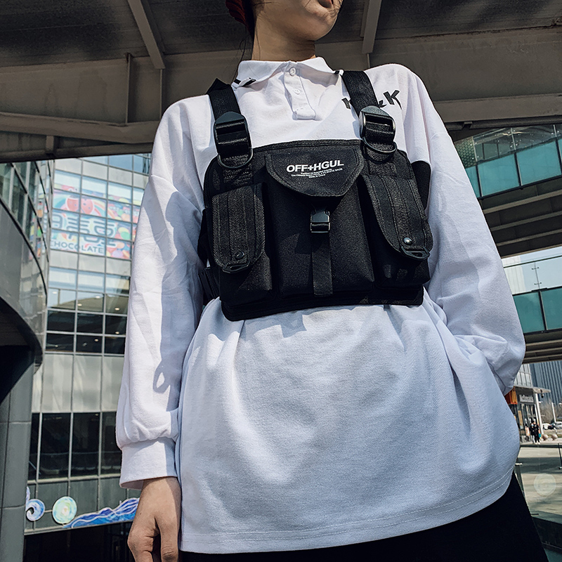 Hip hop Tactical shoulder bag waistcoat waistcoat Chest Bag Canvas Glistening and Versatile Tide Card Cool Street Dance