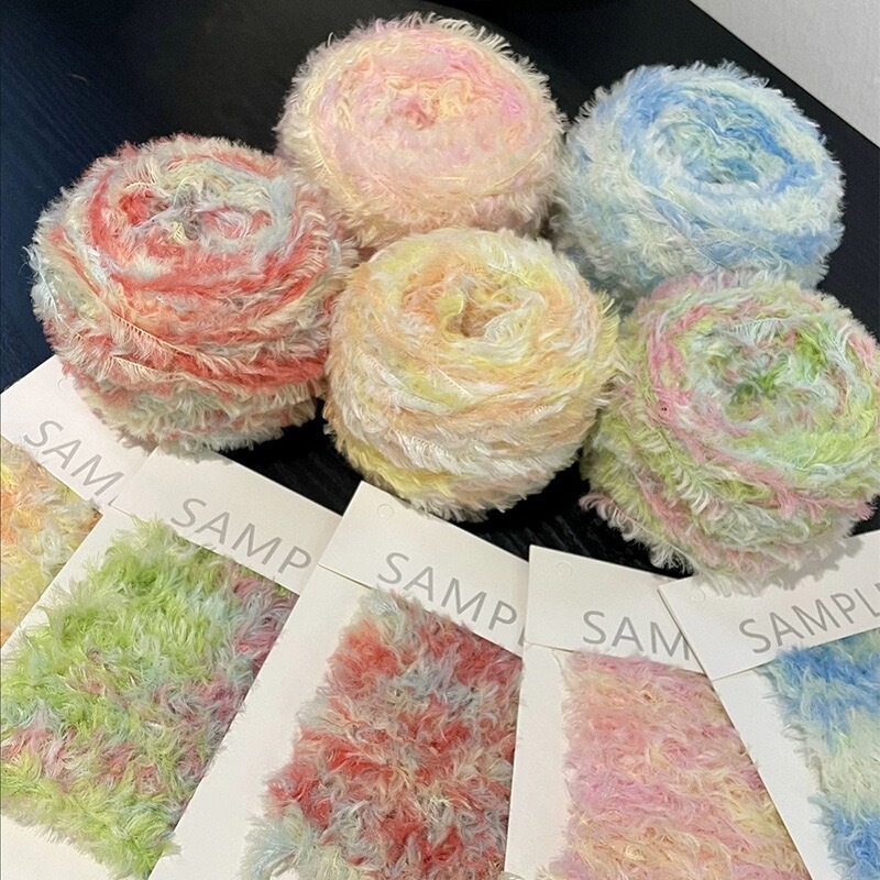 Dai Fancy Yarn Segment-Dyed Fur Yarn Ball for Knitting Scarves, Coral Fleece Imitation Mink Fur, Hand-Knitted DIY Crochet Dai Fancy Yarn Segment-Dyed Fur Yarn Ball for Knitting Scarves, Coral Fleece Imitation Mink Fur, Hand-Knitted DIY Crochet