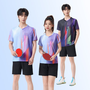 New Table Tennis Uniform Set for Men and Women, Short-Sleeved Tops, Sports Training and Competition Team Uniforms, Quick-Drying Badminton Uniforms with Printing