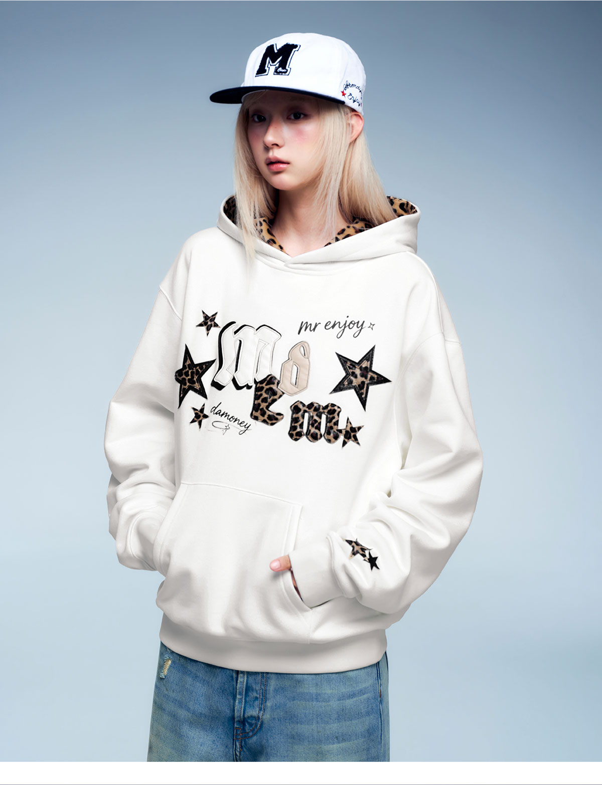 MEDM Leopard Print Fleece-Lined Hoodie