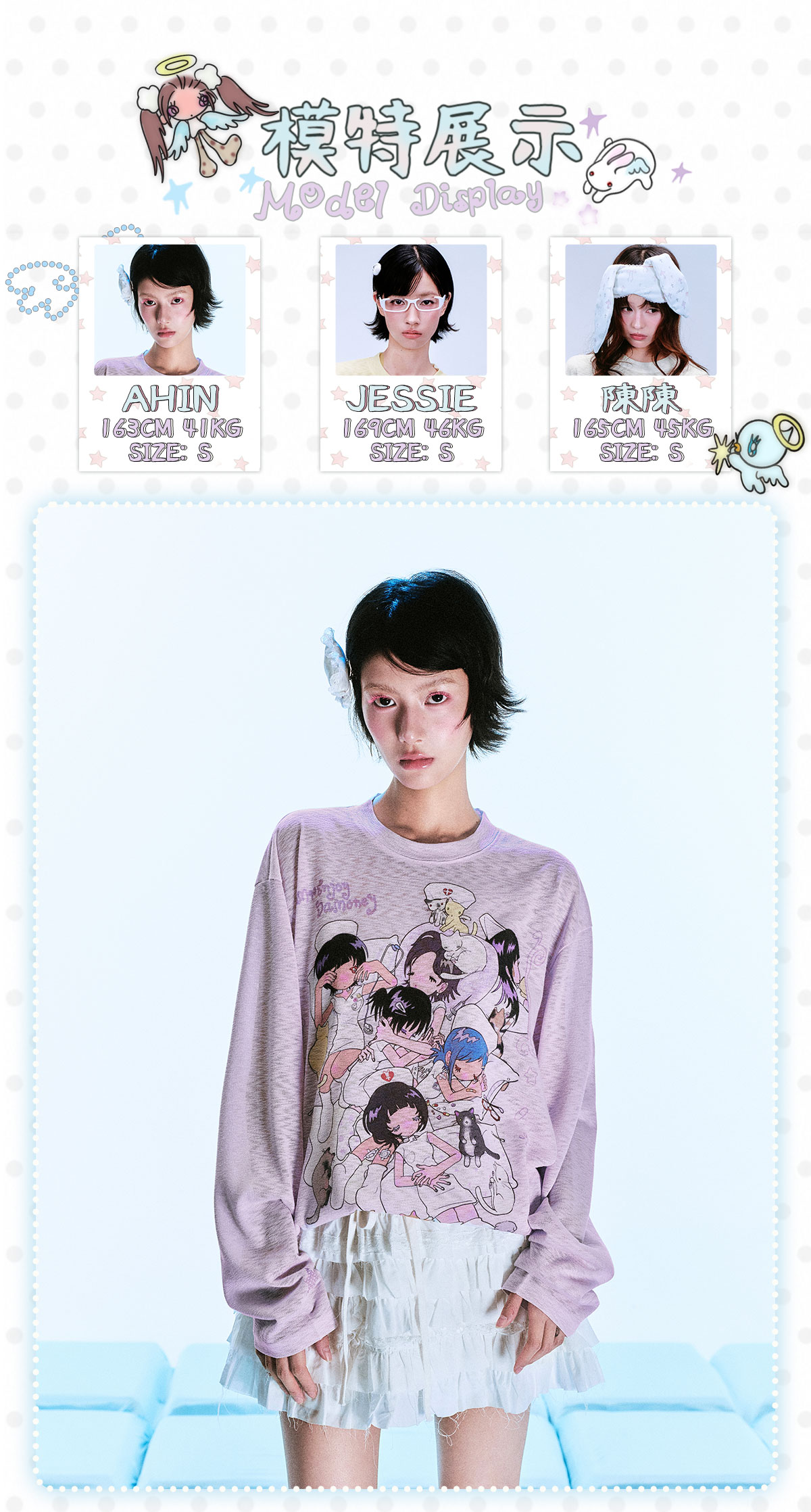 MEDM Nap Print Long-Sleeve Crewneck Top