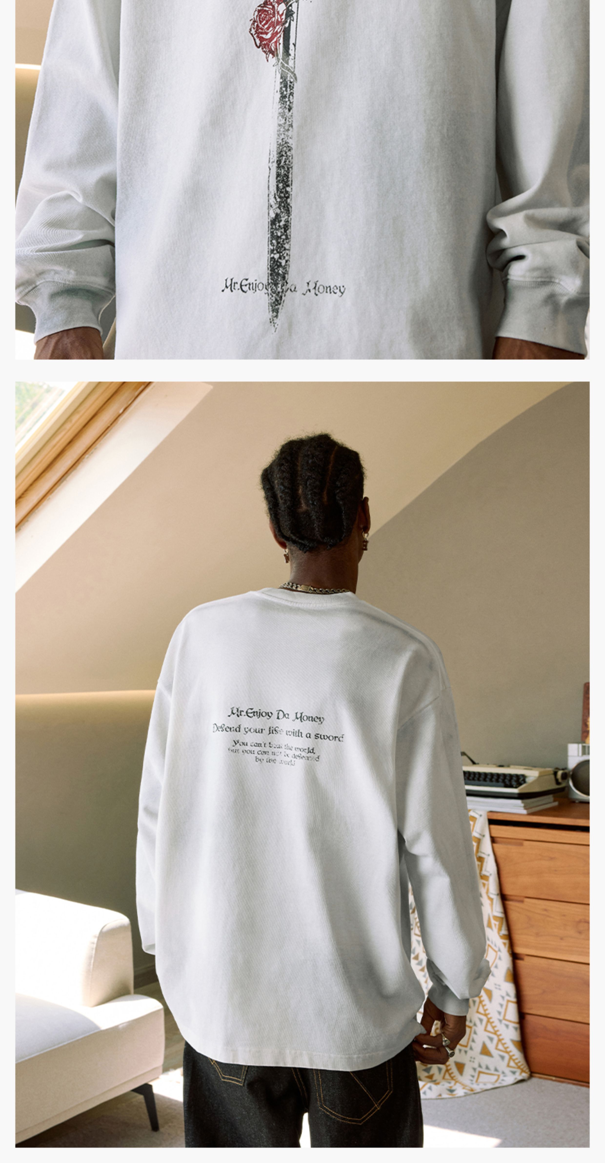 MEDM Floral Print Black American Retro Long-Sleeve Tee