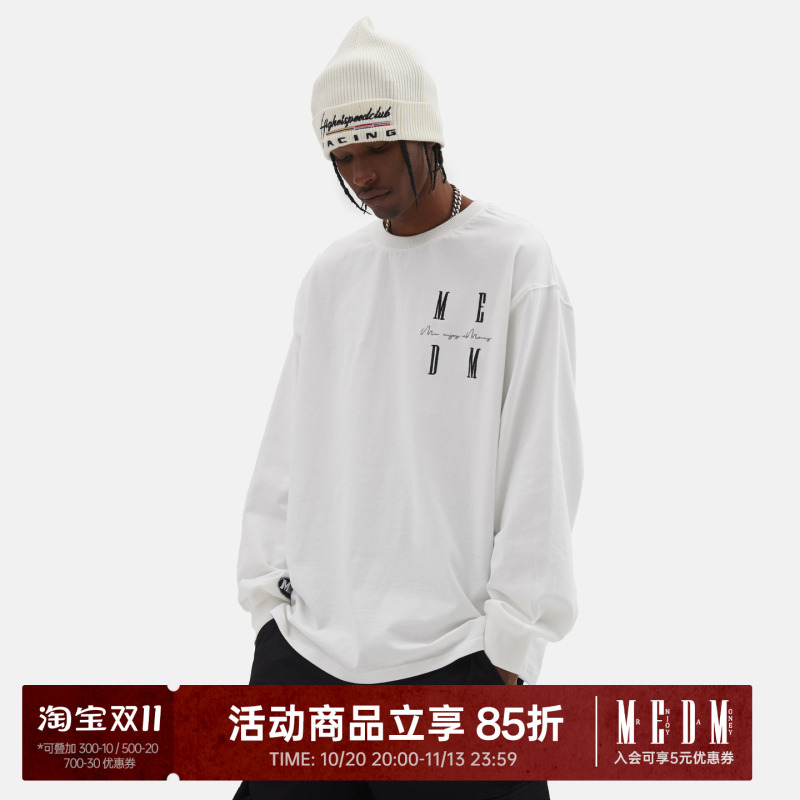 [Same Style as Wang Hedi] Medm National Fashion Brand Long-Sleeved T-Shirt for Men and Women, Spring and Autumn Base Shirt with Logo Embroidery, Loose Fit