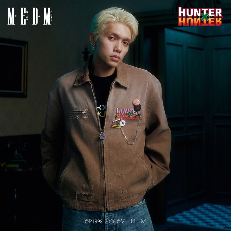 Medm|Hunter × Hunter Collaboration Series - Washed and Distressed Printed Jacket, Unique Outfit Coat Medm|Hunter × Hunter Collaboration Series - Washed and Distressed Printed Jacket, Unique Outfit Coat
