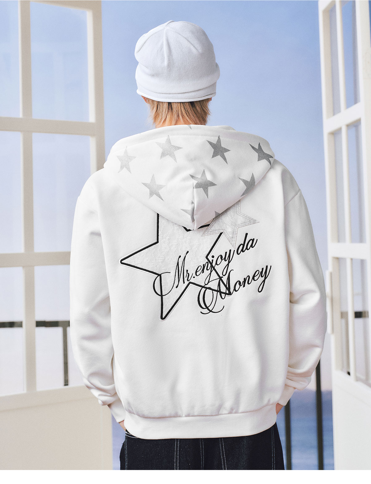 MEDM Digital Star Print Zip-Up Hoodie
