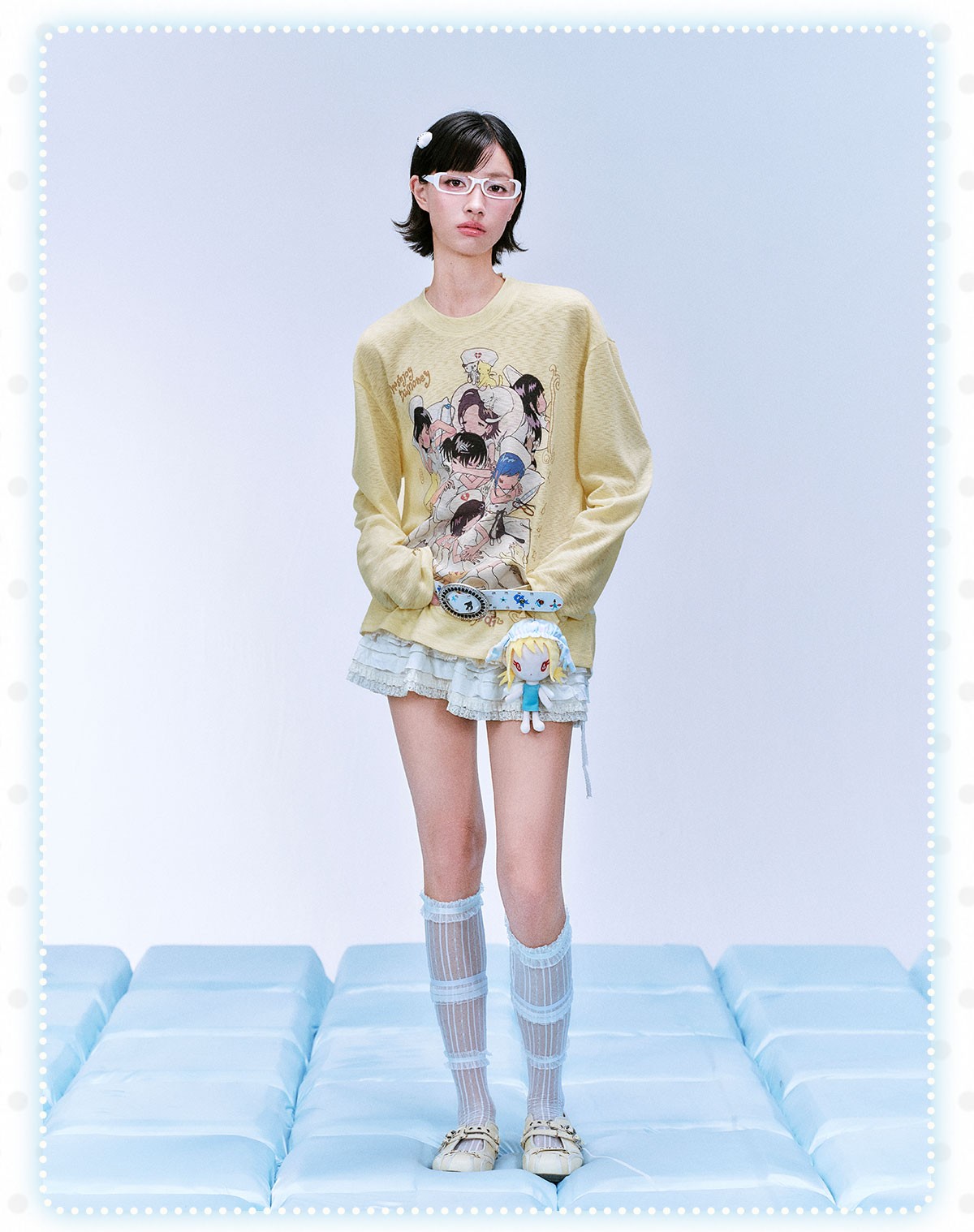 MEDM Nap Print Long-Sleeve Crewneck Top
