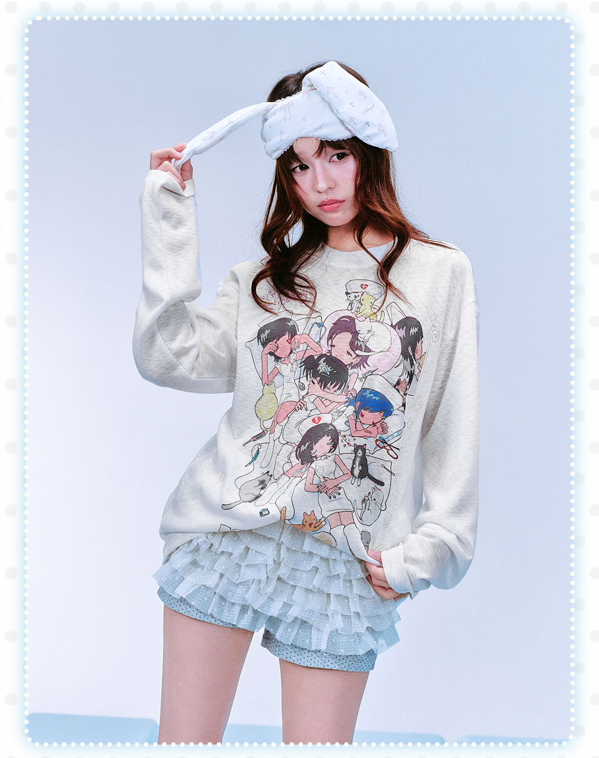 MEDM Nap Print Long-Sleeve Crewneck Top