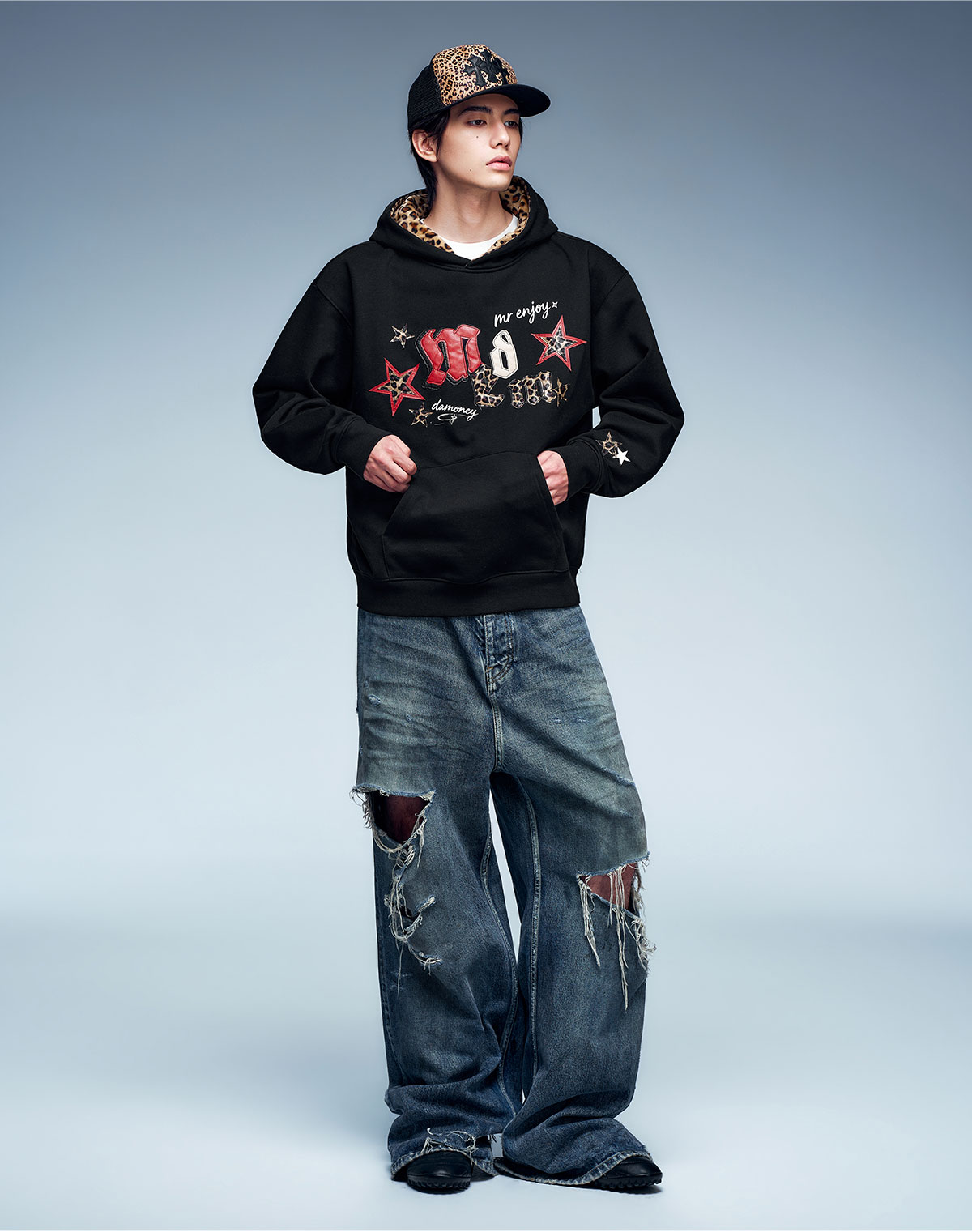 MEDM Leopard Print Fleece-Lined Hoodie