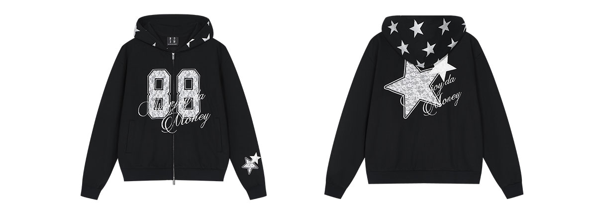 MEDM Digital Star Print Zip-Up Hoodie