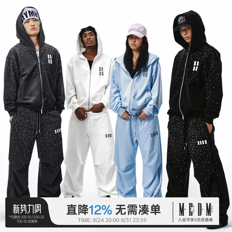 Medm Starry Diamond Set Hooded Sweatshirt with Rhinestone Logo Trendy Brand Zipper Hoodie Unisex Jacket Medm Starry Diamond Set Hooded Sweatshirt with Rhinestone Logo Trendy Brand Zipper Hoodie Unisex Jacket