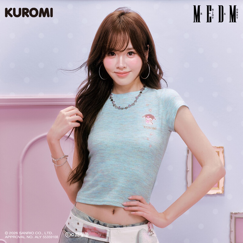 Medm×Sanrio Family Series Colorful Yarn Coolomi Pattern Embroidered Casual Short-Sleeve Cute Sweet Girl T-Shirt for Women