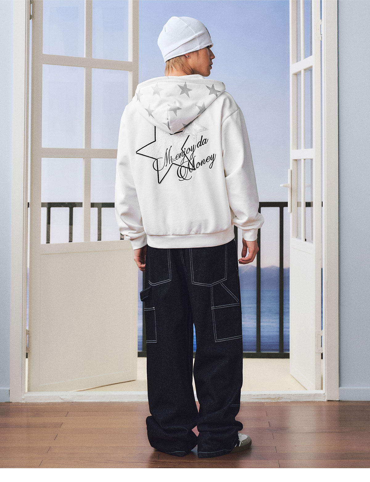 MEDM Digital Star Print Zip-Up Hoodie